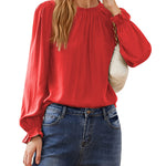 Women's Frill Mock Neck Blouse Long Sleeve Ruffle Shirt Top Elegant Office Tops S-XXL - Nadorine (Us Only)