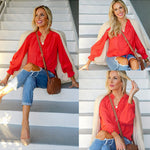 Women's Frill Mock Neck Blouse Long Sleeve Ruffle Shirt Top Elegant Office Tops S-XXL - Nadorine (Us Only)