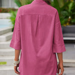 Linen Shirt Elastic Waist Casual Shorts Set - Nadorine (Us Only)
