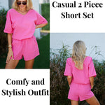 Women's 2 Piece Cotton Linen Tracksuit Short Sleeve Casual Shorts Set V Neck Beach Outfits - Nadorine (Us Only)