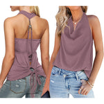 Nadorine Cowl Neck Halter Top Sleeveless Backless Shirt