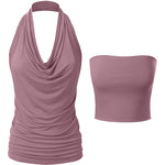 Nadorine Cowl Neck Halter Top Sleeveless Backless Shirt