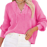 Women's Oversized Sweater V Neck Hooded Pullover Sweater Long Sleeve Knitted Jumper Tops - Nadorine (Us Only)