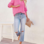 Women's Oversized Sweater V Neck Hooded Pullover Sweater Long Sleeve Knitted Jumper Tops - Nadorine (Us Only)