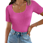 Nadorine Short Sleeve Square Neck Slim Fitted Tops