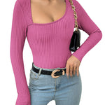 Nadorine Women's Bodysuit 2023 One Piece Asymmetrical Neck Long Sleeve Ribbed Slim Thong Body Suit Tops for Women