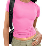 Nadorine Short Sleeve Stretchy Bodycon Basic Tee Tops