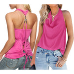 Nadorine Cowl Neck Halter Top Sleeveless Backless Shirt