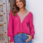 Nadorine Casual Lace V Neck T-Shirts