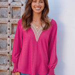 Nadorine Casual Lace V Neck T-Shirts