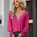 Nadorine Casual Lace V Neck T-Shirts