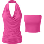 Nadorine Cowl Neck Halter Top Sleeveless Backless Shirt