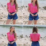 Nadorine Women's Casual Print Ruffle Sleeve Summer Tops