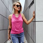 Nadorine Cowl Neck Halter Top Sleeveless Backless Shirt