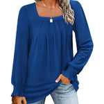 Nadorine Long Sleeve Shirts Square Neck Pleated Tunic Tops