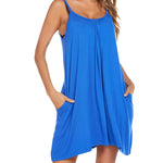 Women's Swimwear Coverups Tank Sundresses Beach Spaghetti Strap Dress Bikini Cover Up Swing Strap Dresses with Pockets - Nadorine (Us Only)