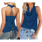 Nadorine Cowl Neck Halter Top Sleeveless Backless Shirt