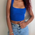 Nadorine Sleeveless Crop Top Square Neck Tank Top