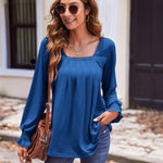 Nadorine Long Sleeve Shirts Square Neck Pleated Tunic Tops