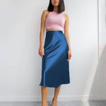 Nadorine Midi Skirt High Waisted Solid Satin Dress