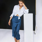 Nadorine Midi Skirt High Waisted Solid Satin Dress