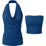 Nadorine Cowl Neck Halter Top Sleeveless Backless Shirt