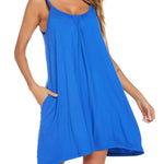 Women's Swimwear Coverups Tank Sundresses Beach Spaghetti Strap Dress Bikini Cover Up Swing Strap Dresses with Pockets - Nadorine (Us Only)
