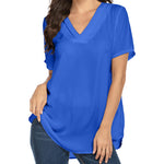 Women's Casual Tunic Summer Short Sleeve Chiffon Top Loose V Neck Dressy Office Work Shirt Blouse - Nadorine (Us Only)