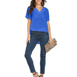 Women's Casual Tunic Summer Short Sleeve Chiffon Top Loose V Neck Dressy Office Work Shirt Blouse - Nadorine (Us Only)