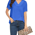 Women's Casual Tunic Summer Short Sleeve Chiffon Top Loose V Neck Dressy Office Work Shirt Blouse - Nadorine (Us Only)