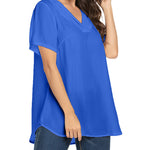 Women's Casual Tunic Summer Short Sleeve Chiffon Top Loose V Neck Dressy Office Work Shirt Blouse - Nadorine (Us Only)