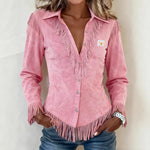 Kinsley │ Fringe Suede Button-Up Blouse™