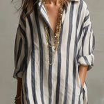 Scout | Striped Shirt Maxi Dress with Long Sleeves and Side Pockets