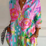 Charlotte King | Vibrant Floral Print Cotton Blouse For Women