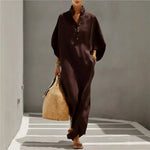 Luciana | Maxi Black Dress with Kimono Sleeves and Buttoned V-Neck