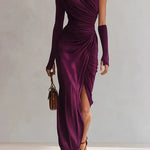 Josephine | One-shoulder ruched maxi dress with single long sleeve