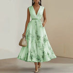 Alexia | Elegant Pleated Maxi V-Neck Dress