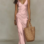 Isabella | Sleeveless satin maxi dress with delicate spaghetti straps
