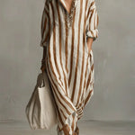Scout | Striped Shirt Maxi Dress with Long Sleeves and Side Pockets