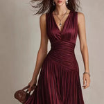 Cordelia | Pleated V-neck maxi dress with open back