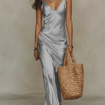 Isabella | Sleeveless satin maxi dress with delicate spaghetti straps