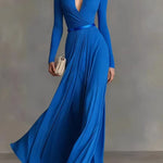 Marguerite | Apricot maxi dress with deep V-neck and long sleeves