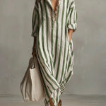 Scout | Striped Shirt Maxi Dress with Long Sleeves and Side Pockets