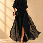 Genevieve | Off-shoulder chiffon maxi dress with flowing skirt