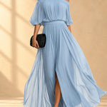 Genevieve | Off-shoulder chiffon maxi dress with flowing skirt