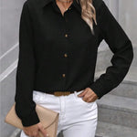 Casual Single-breasted Solid Color Color-blocked Long-sleeved Collared Shirt