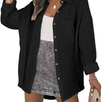 Nadorine Color Block Button Down Shirts Long Sleeve Linen Shirt-Nadorine