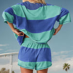 Summer Striped Quarter Zip Lounge Two Pieces Sets