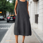 Linen Sleeveless Round neck Lantern Dress