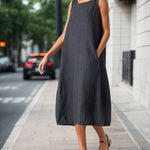 Linen Sleeveless Round neck Lantern Dress